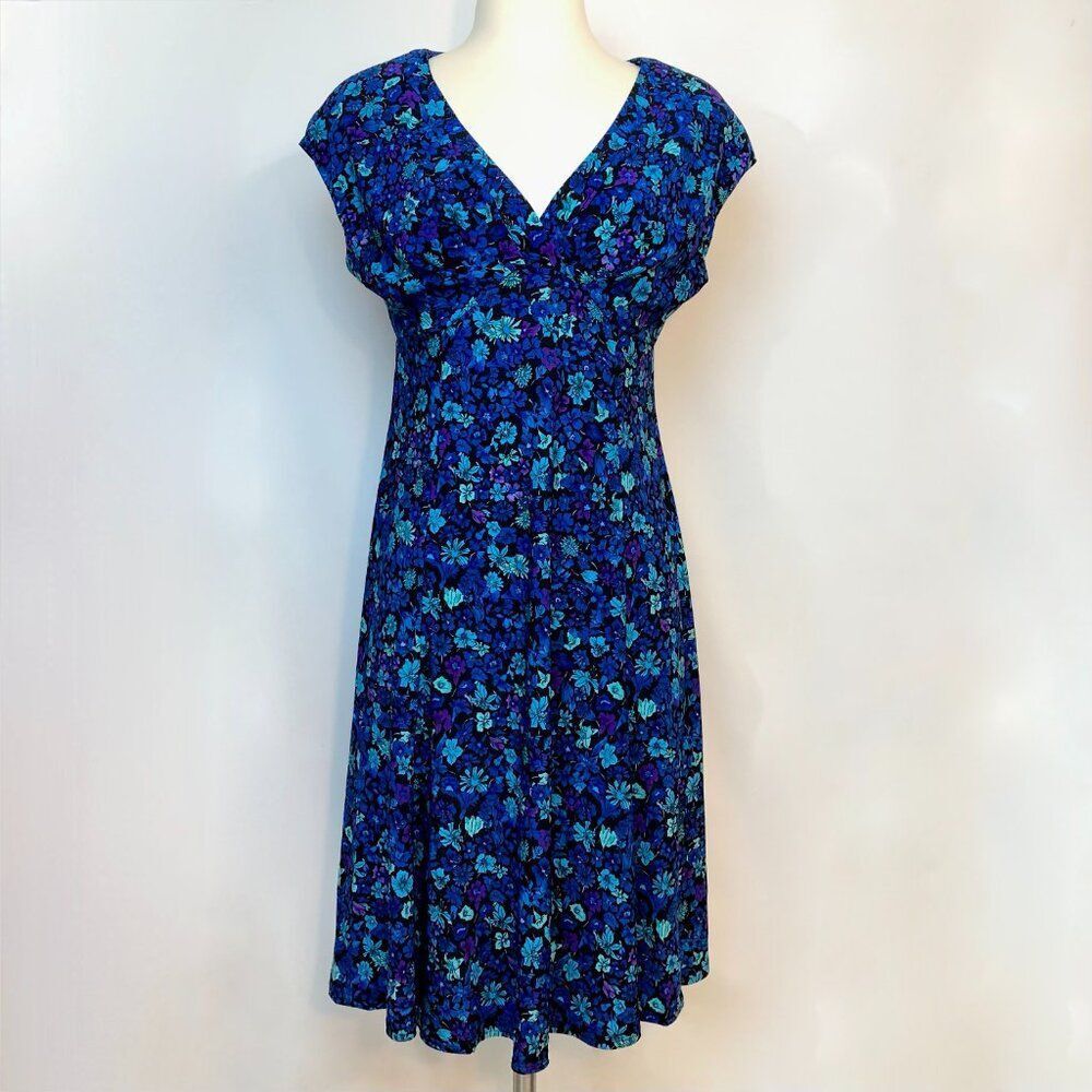 Jones New York Size 4 Midi Dress Blue Floral Fit & Flair Women's